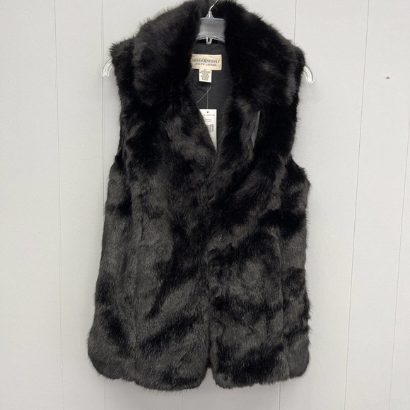 Ralph Lauren Denim & Co Faux‎ Fur Black Vest Pockets Size Small $245 (SC8)